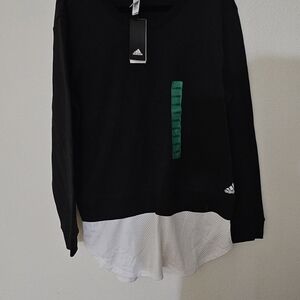 Adidas Black Long Sleeve Layered Sweatshirt with White Mesh Hem NWT